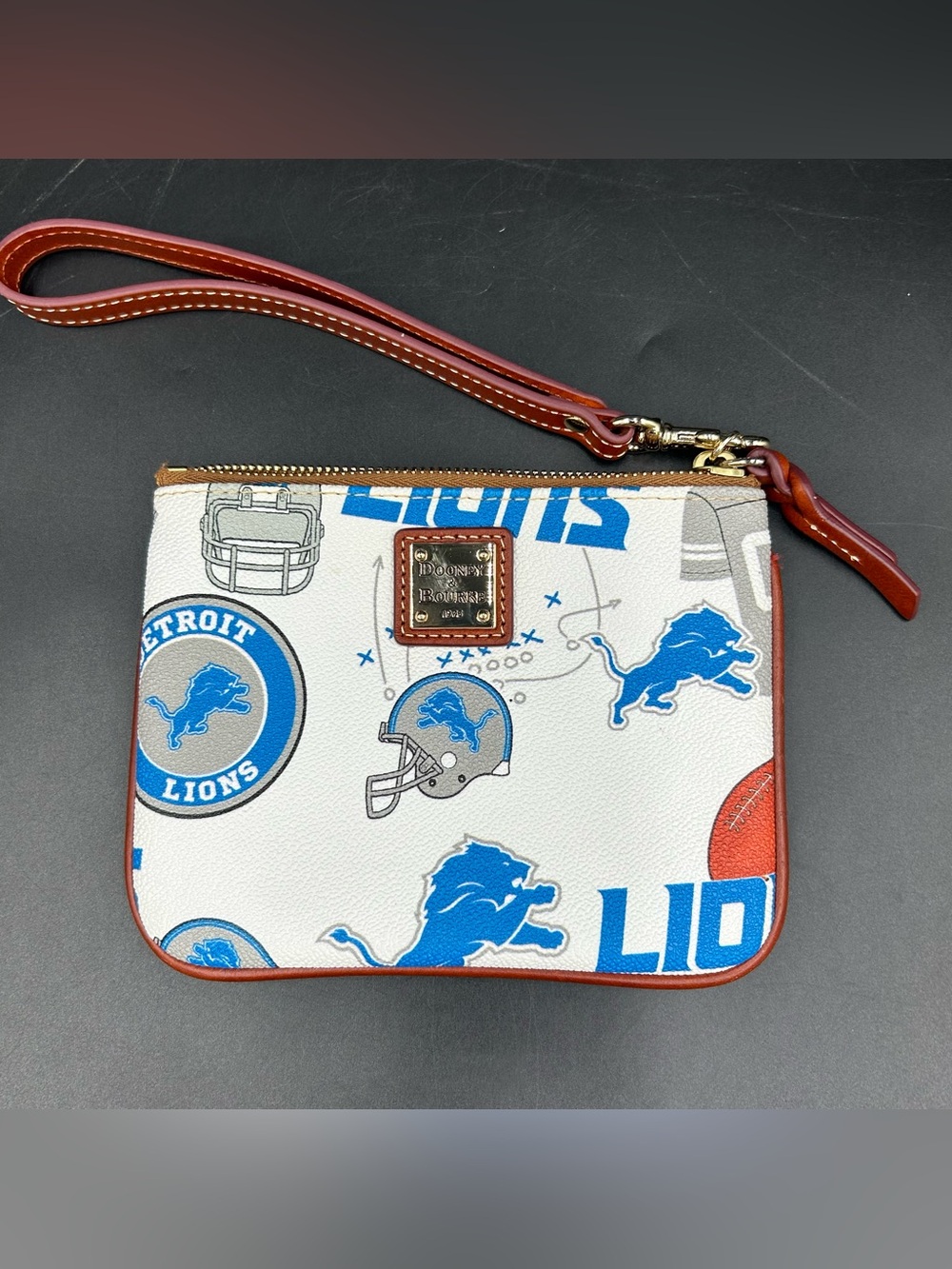 Dooney & Bourke Detroit Lions Doodle Milly Leather Wristlet NFL Football
